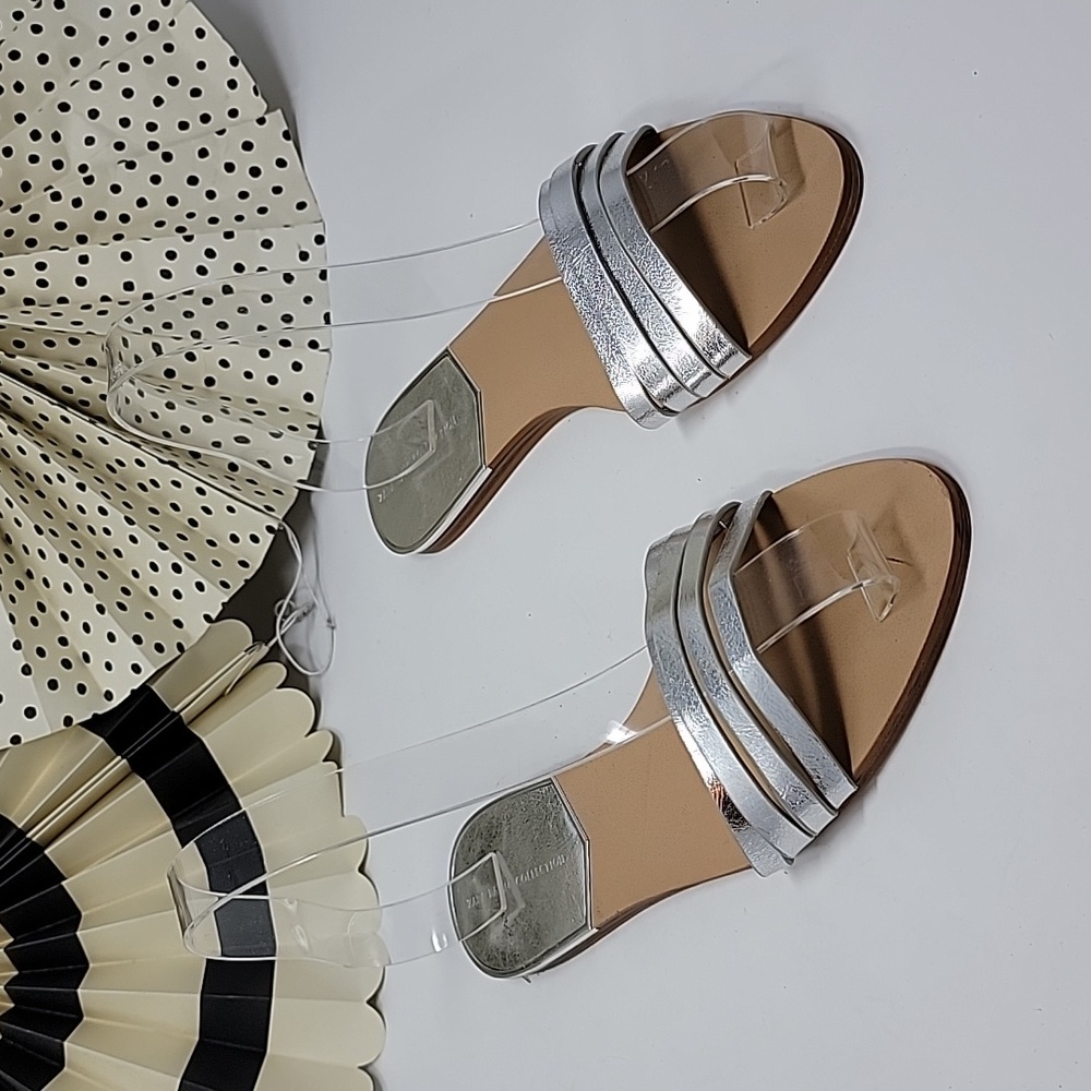 Zara Basic Collection Metallic Slide on Sandals Size 37